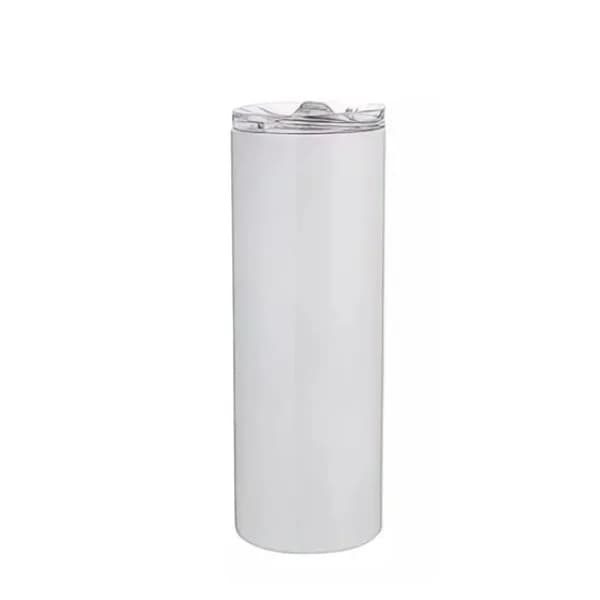 Copo Inox Tumbler - 600ml - Skinny - Branca - Térmico - Parede Dupla - Canudo Plástico